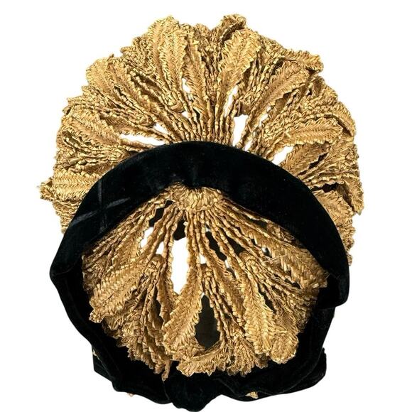 Vintage 50s Art Deco Flapper Hat Gold Black Velveteen Cocktail main image 8